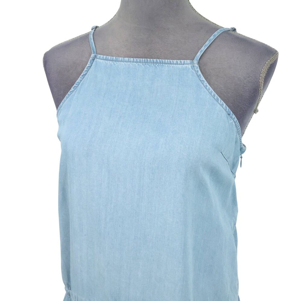 Paige Dress Womens Small Blue Chambray Short Spaghetti Straps Side Zip Pockets - Picture 8 of 14
